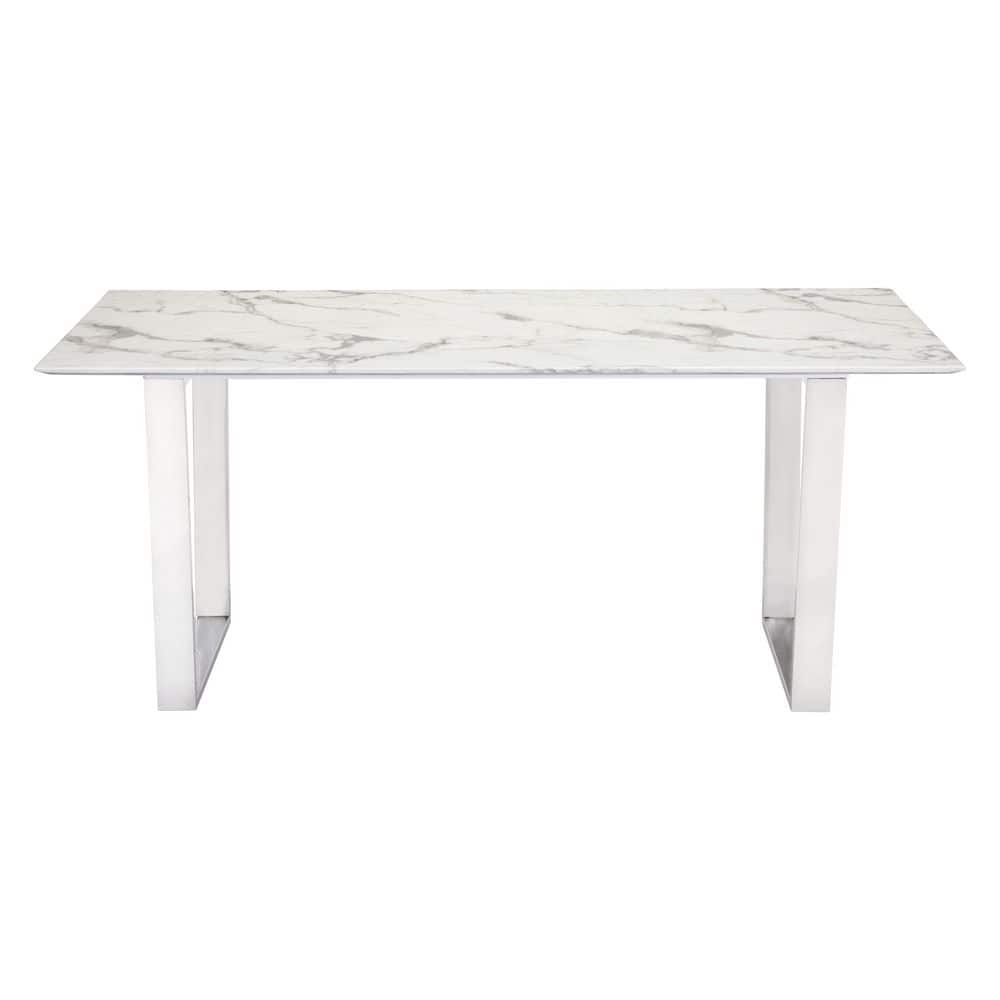 Atlas 70.9'' White Marble Rectangular Dining Table with Silver Base