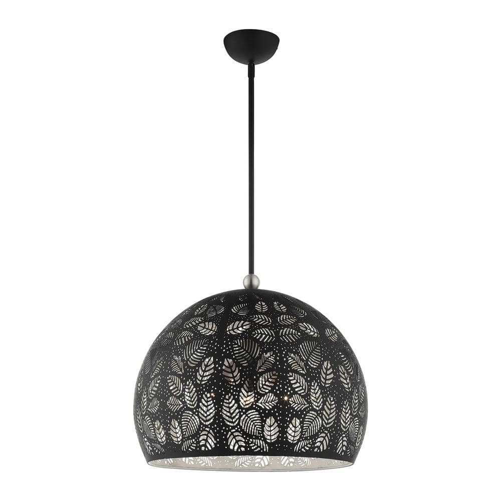 Chantily Bohemian Black and Nickel Globe Pendant with Crystal Accents