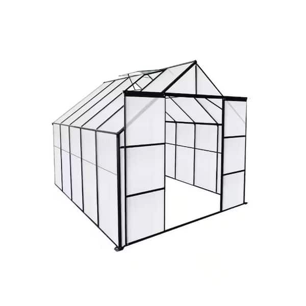 8 ft. x 8 ft. Double Door Aluminum Heavy Duty Walk-in Greenhouse for Outdoor Backyard in All Seasons, Black