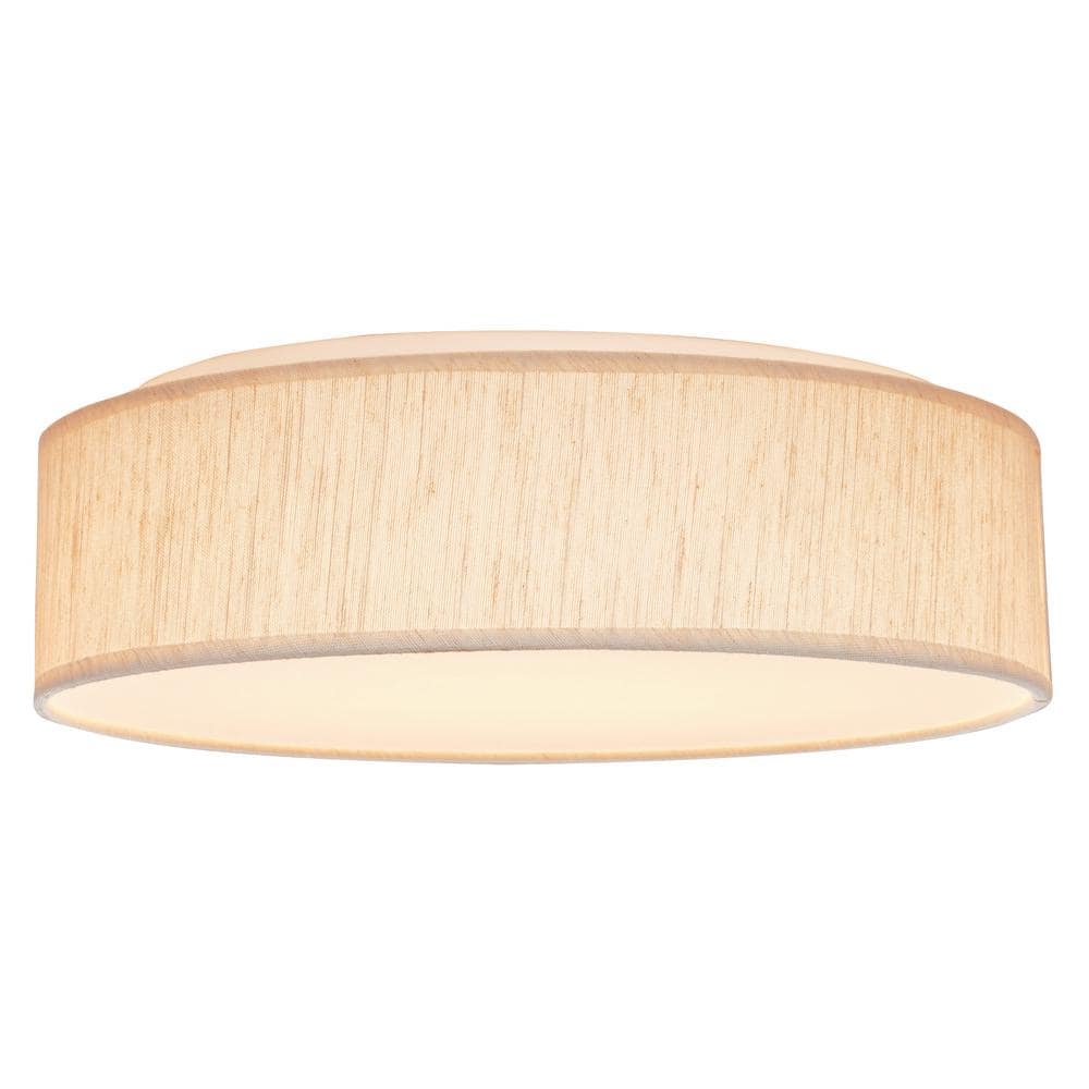 15 in. Beige Contemporary Integrated LED Flush Mount with Fabric Shade and White Acrylic Diffuser (NO TEST)