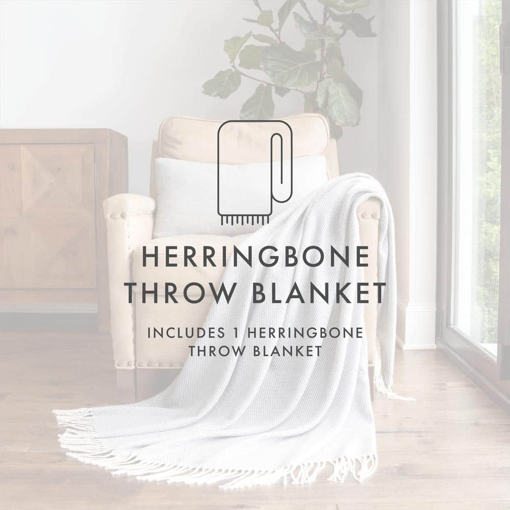 Classic Herringbone Dusk Blue Acrylic Throw Blanket 60"x50"