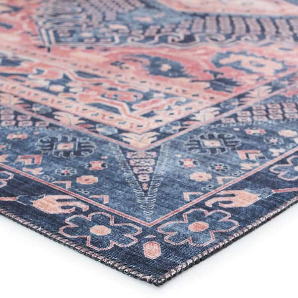 Nikki Chu Issa Dark Blue/Pink 6 ft. x 9 ft. Medallion Rectangle Area Rug