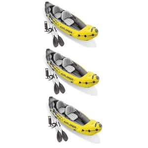 Explorer K2 2-Person Inflatable Kayak Set and Air Pump, Yellow (3-Pack)