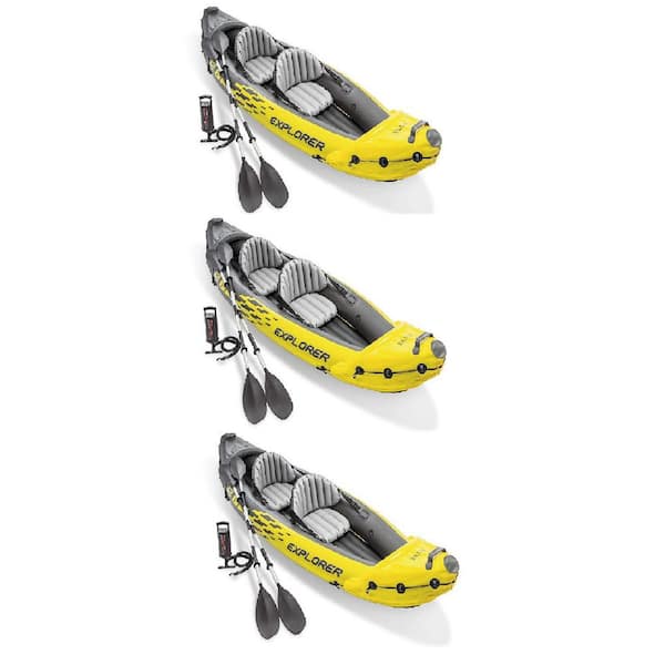 The Kayak and 68307EP Set Air Explorer 3 2-Person Inflatable Yellow (3-Pack) Home Depot - Pump, x Intex K2