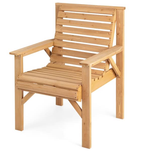 Gymax Fir Wood Outdoor Dining Chair Inclined Backrest Garden Yard Indoor Natural Patio