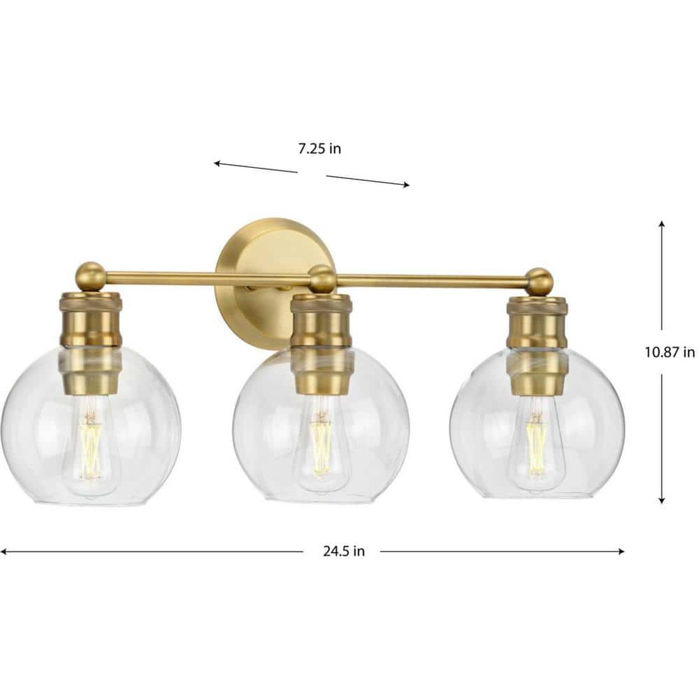 Hansford 3-Light Vintage Brass and Glass Bath Vanity