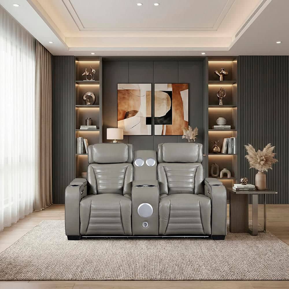 Lazzara Bedos 73 in. W Gray Top Grain Leather 2-Seater Power