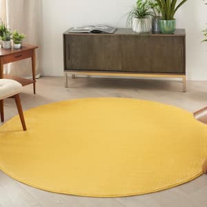 Essentials 6 ft. x 6 ft. Yellow Round Contemporary Solid Indoor/Outdoor Patio Area Rug