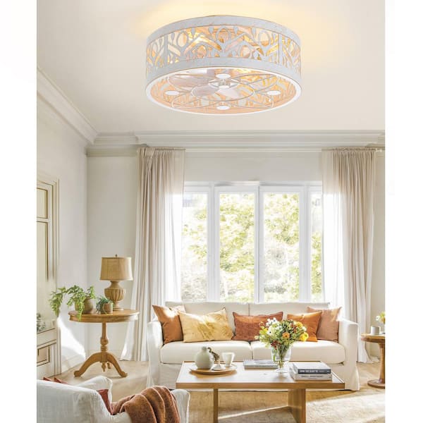 16.5 in. Indoor Gold/White Flush Mount Enclosed Ceiling Fan with Light Kit and Remote Control Included