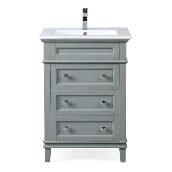 Unbranded Felix 24 in. W x 18.5 in D. x 34.5 in. H Bathroom Vanity in Gray with White Ceramic Top