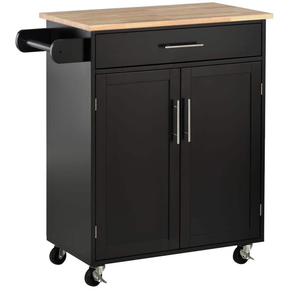 Black Wood 32.75 in. Kitchen Island with Drawer, Storage Cabinet, Towel Rac