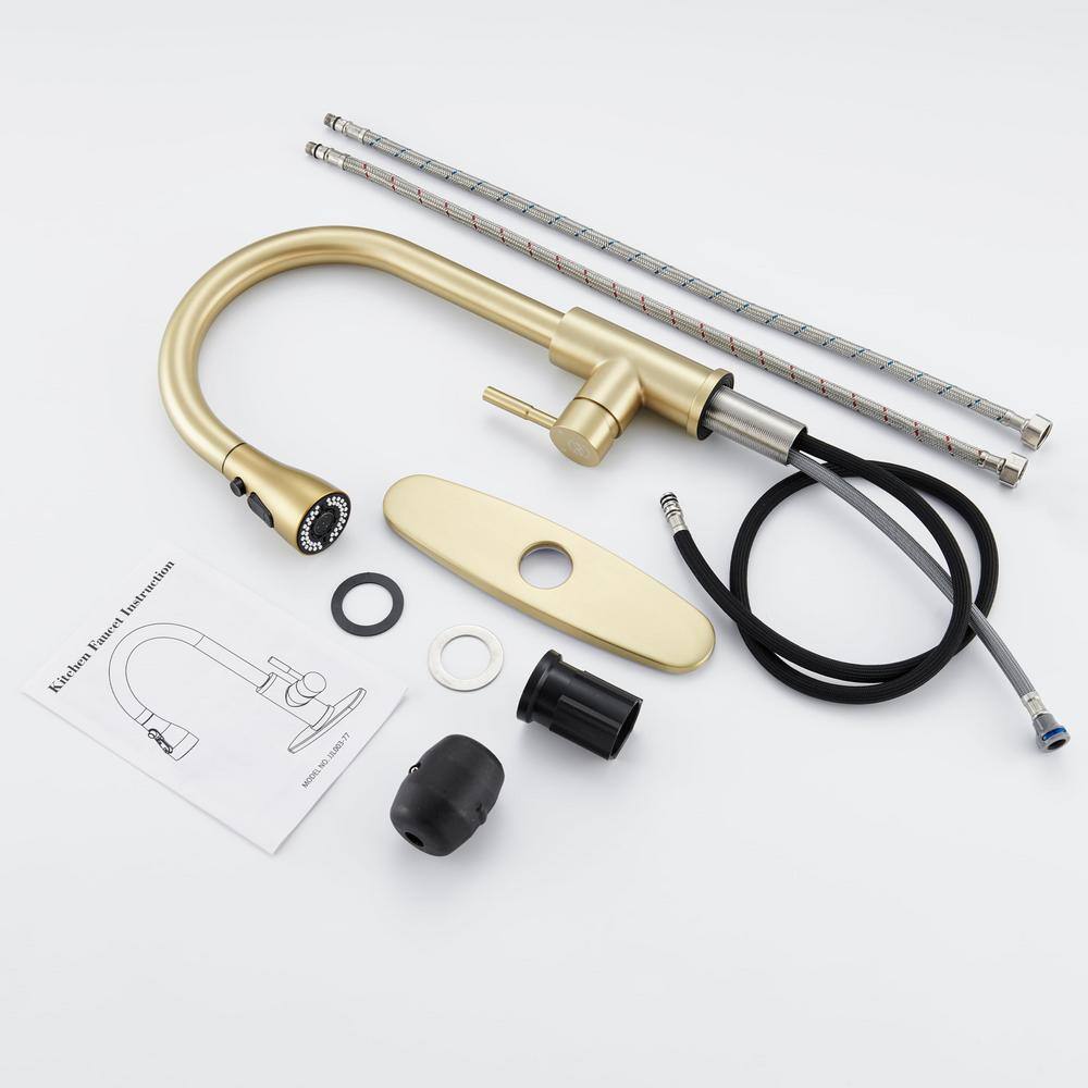 Brushed Gold Stainless Steel High Arc Kitchen Faucet with Pull-out Spray