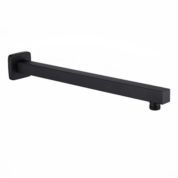 16 in. Square Rain Shower Extension Arm with Flange Wall Mounted SUS 304 Stainless Steel Matte Black 1/2