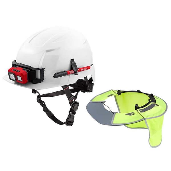 Milwaukee BOLT White Type 2 Front Brim Non-Vented Helmet W/Tinted Brim High Visibility Mesh Sunshade and 360-Degree Protection