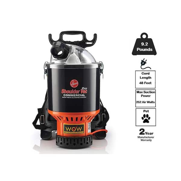 Commercial Pro Shoulder Vac 1.6 gal Bagged Corded HEPA Filter for Carpet and Hard Floor, Black, Backpack Canister Vacuum