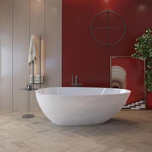 Moray 71 in. x 35 in. Solid Surface Stone Resin Flatbottom Freestanding Bathtub Soaking Bathtub in Glossy White