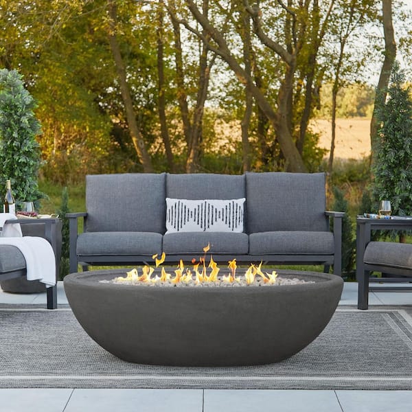 Real Flame Riverside 58 in. W x 32 in. D Outdoor MGO Large Oval Propane Fire Bowl in Shale with Push Button Ignition