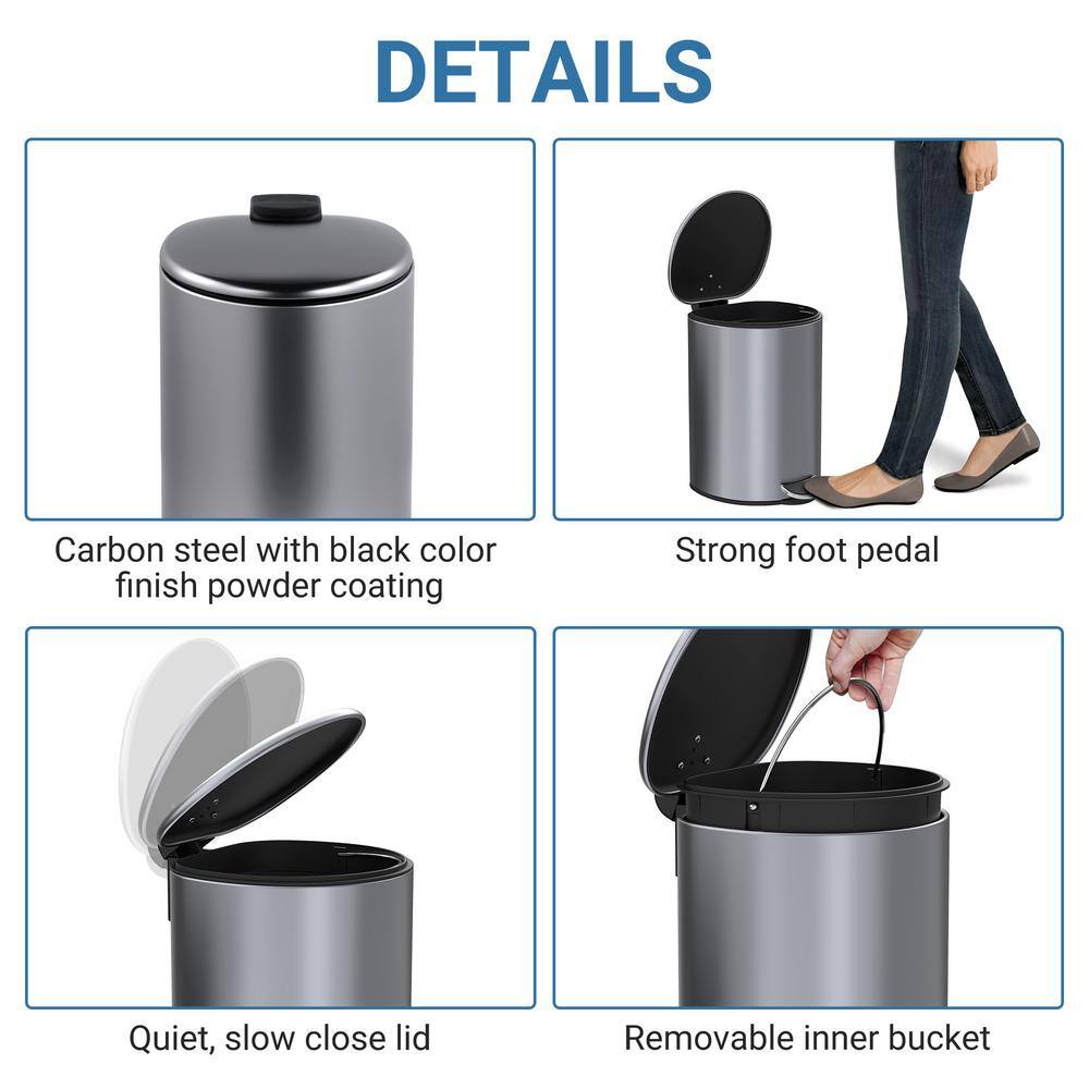 Black Stainless Steel 1.85 Gallon Step-On Trash Can