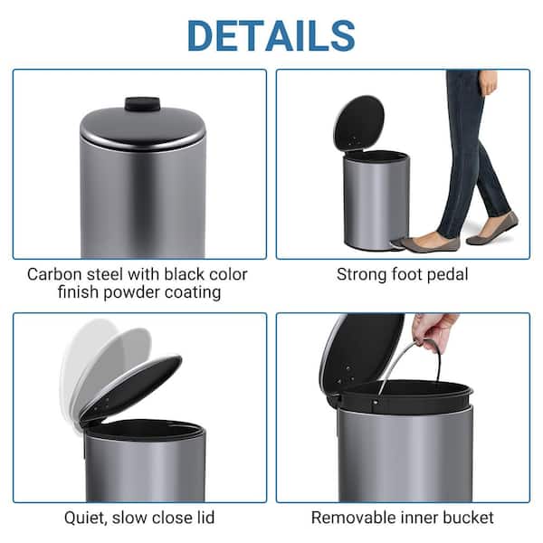 Innovaze Semi Round Step on Trash Can Fingerprint Free Brushed Stainless Steel 12 Liter