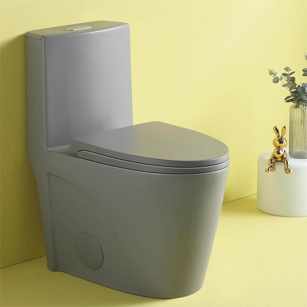 Light Gray Ceramic Dual-Flush Elongated One-Piece Toilet