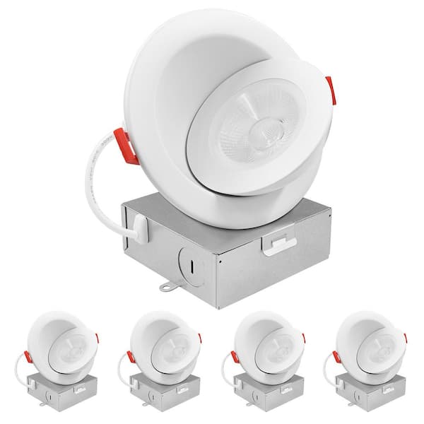 LUXRITE 4 in. Floating Adjustable LED Can less Recessed Light, J-Box, 5CCT 2700K-5000K, Dimmable, 12W, 1000LM, Damp Rated 4-Pack