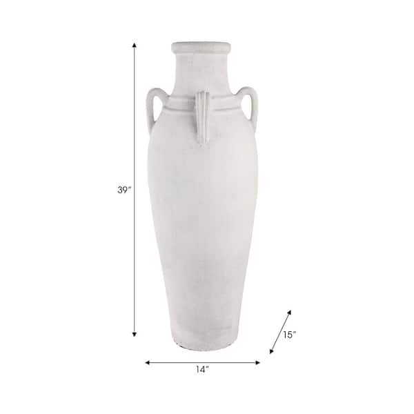 39 in. Ivory Ceramic Amphora Decorative Vase With Handles