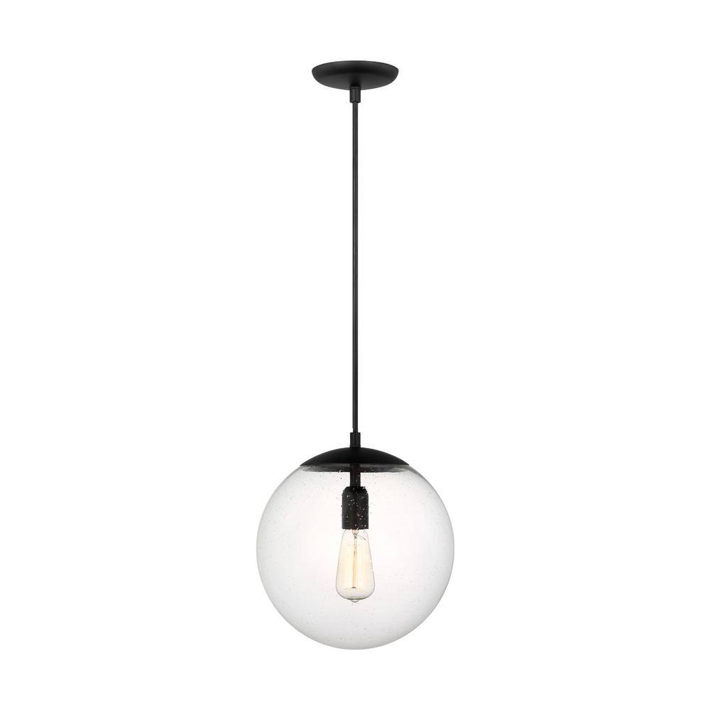 Midnight Black Globe Pendant Light with Clear Seeded Glass Shade