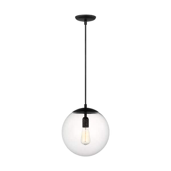 Generation Lighting Leo Hanging Globe 12 in. 1-Light Midnight Black Pendant Light with Clear Seeded Glass Shade