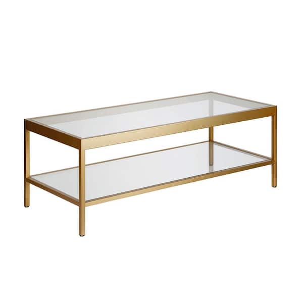 Meyer&Cross Alexis 45 in. Brass Rectangle Glass Top Coffee Table with Shelf