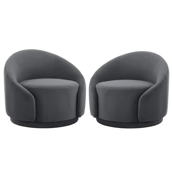 Gray Velvet Upholstered 360° Swivel Accent Barrel Chair (Set of 2)