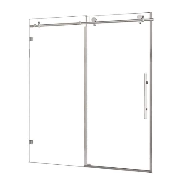 ANGELES HOME 60 in. W x 79 in. H Sliding Frameless Shower Door in Chrome Finish with 3/8 in. Clear Glass
