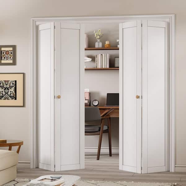 72 in. x 80 in. 1 Lite Solid Core Panel White Primed Composite MDF Interior Closet Bi-fold Door with Hardware Kit