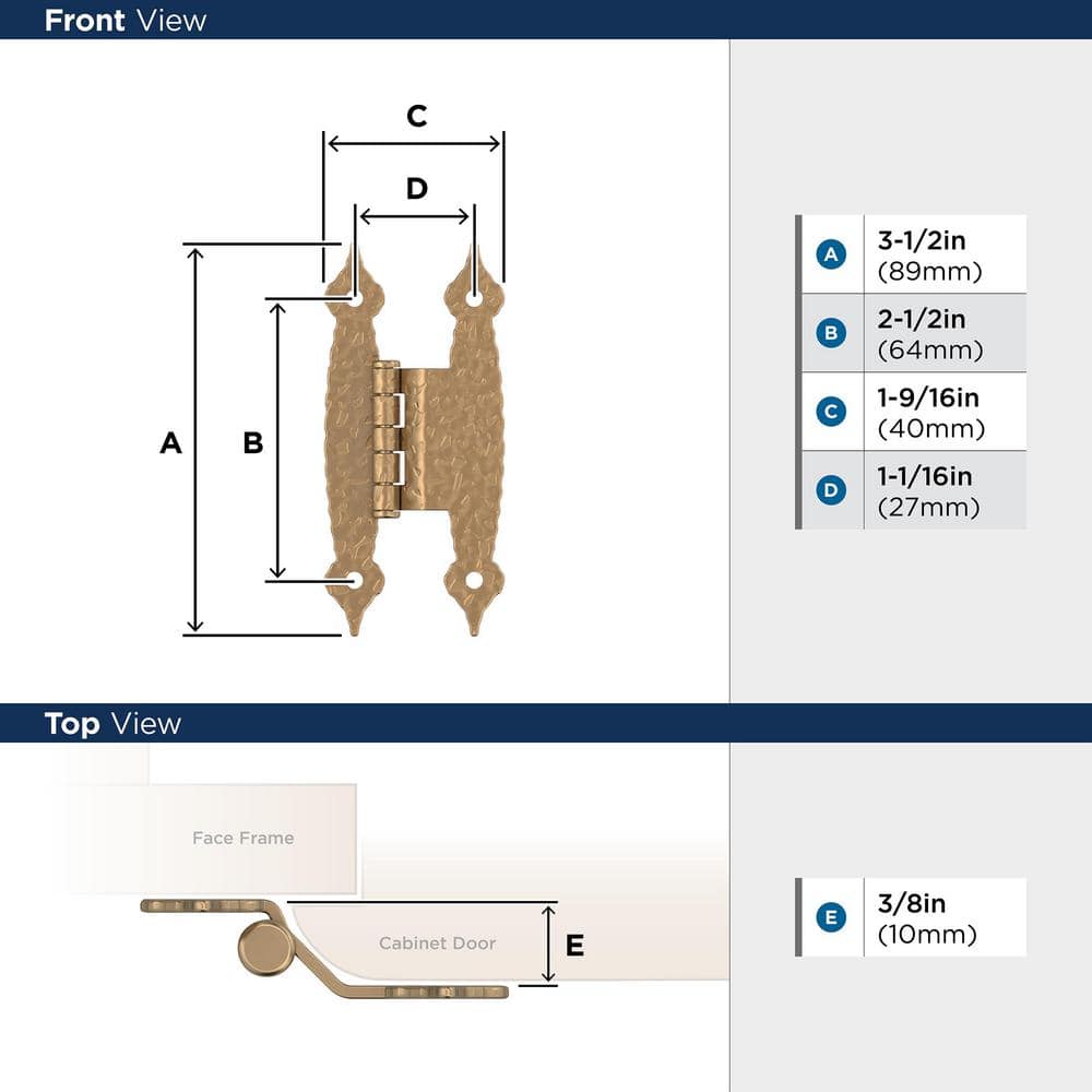Champagne Bronze 3/8 Inch Offset Hammered Cabinet Hinge