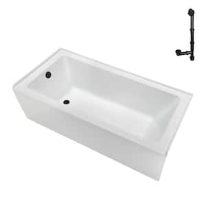 66 in. x 32 in. Soaking Acrylic Alcove Bathtub with Left Drain in Glossy White, External Drain in Matte Black