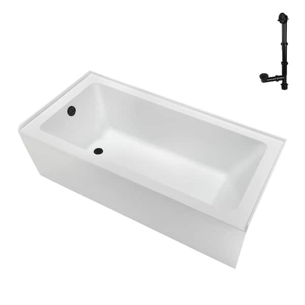 Streamline 66 in. x 32 in. Soaking Acrylic Alcove Bathtub with Left Drain in Glossy White, External Drain in Matte Black