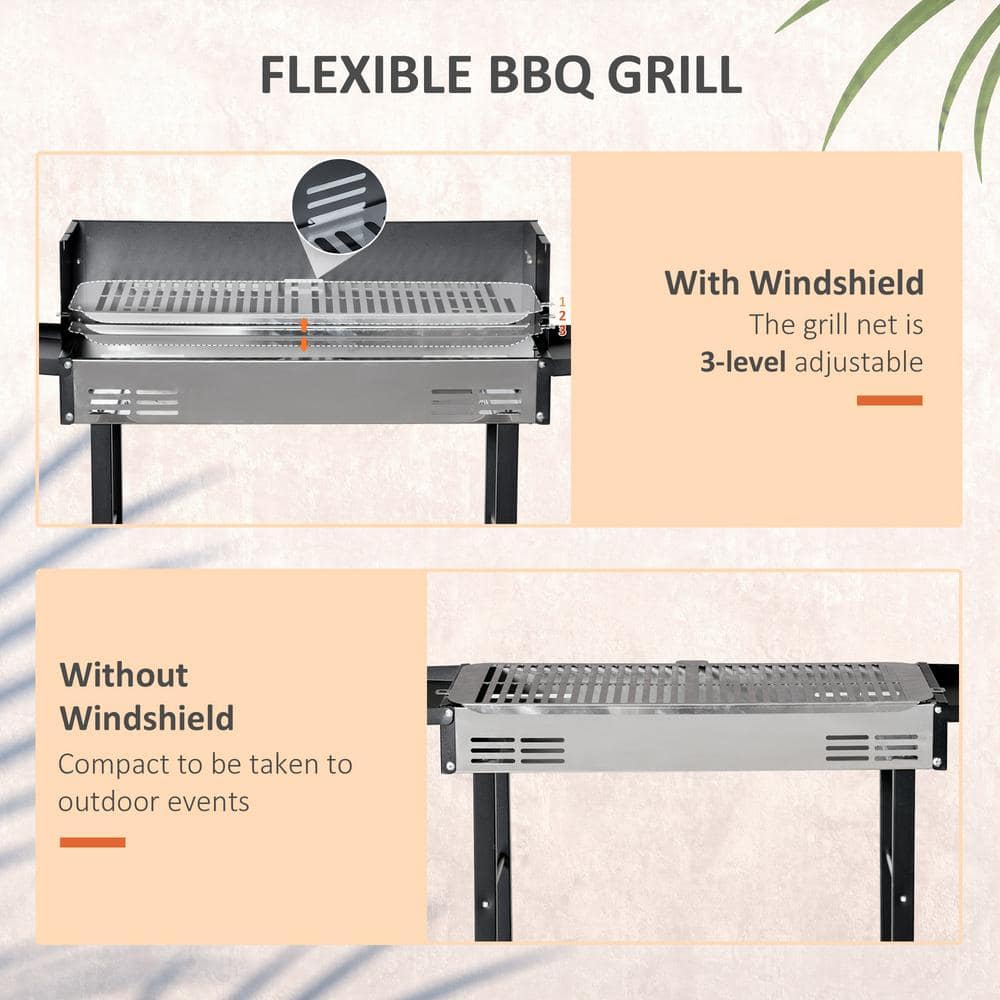 Stainless Steel Rotisserie Grill with Foldable Shelves