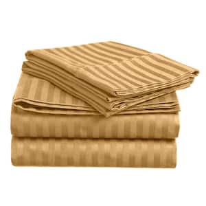 Home Sweet Home 1800 Luxurious Hotel Extra Soft Deep Pocket Stripe Sheet Set (Twin, Gold)