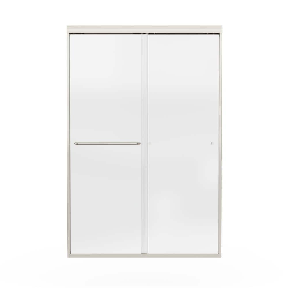 48 in. W x 72 in. H Double Sliding Framed Shower Door in Brushed Nickel wit
