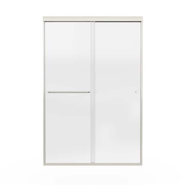 Boyel Living 48 in. W x 72 in. H Double Sliding Framed Shower Door in Brushed Nickel with 6 mm Tempered Glass and Handle