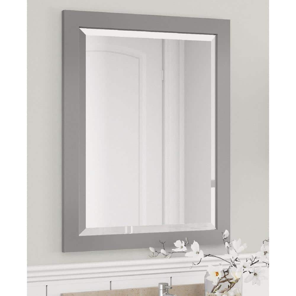 Sleek Gray Wood Framed Beveled Bath Vanity Mirror 24"x30"