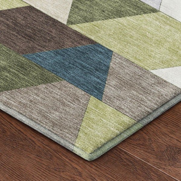 Mayfield Premium Machine Washable Abstract AMF2526 Olive 2 ft. x 3 ft. Accent Rug