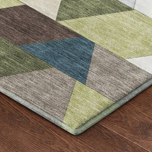 Mayfield Premium Machine Washable Abstract AMF2526 Olive 9 ft. x 12 ft. Area Rug