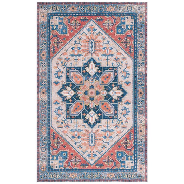 SAFAVIEH Arizona Rust/Beige 3 ft. x 5 ft. Geometric Medallion Machine Washable Area Rug