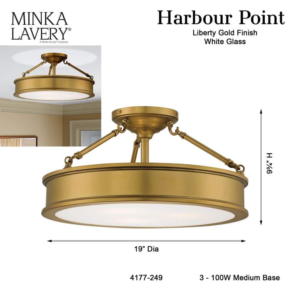 Liberty Gold 3-Light Semi Flush Mount with Etched Glass