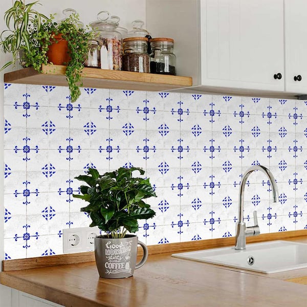 Steel Blue and White R95 12 in. x 12 in. Vinyl Peel and Stick Tile (24 Tiles, 24 sq. ft./Pack)