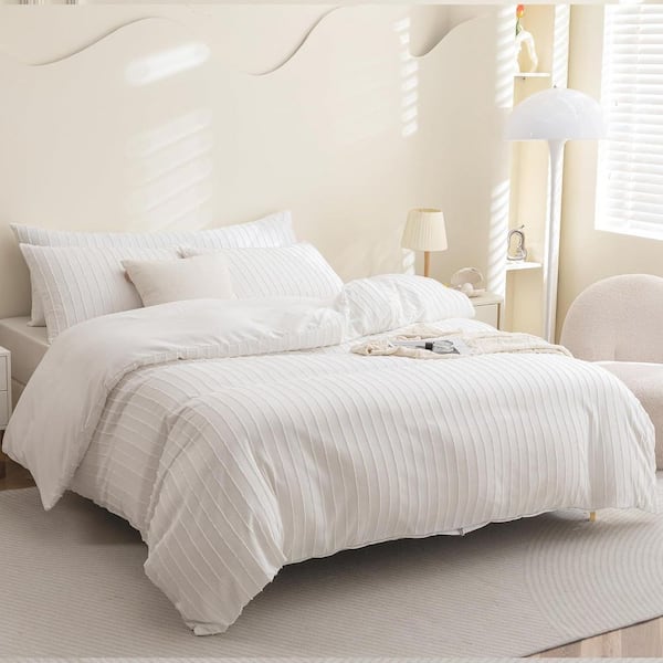 3PCS Boho Striped White Duvet Cover King Size