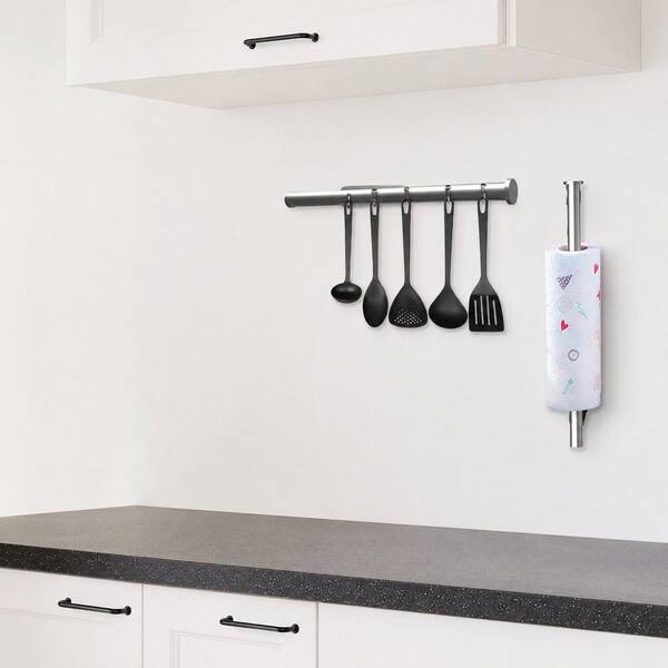 Wall Mount Silver Stainless Steel Paper Towel Holder Self Adhesive or Drilling Under Cabinet for Kitchen Bathroom