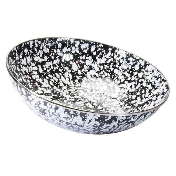 Golden Rabbit 14 in. 160 fl. oz. Black Swirl Enamelware Round Catering Bowl