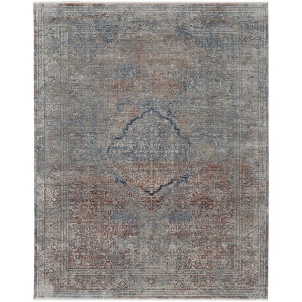 2 ft. x 8 ft. Blue, Gray Floral Area Rug
