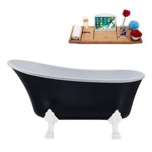 55 in. x 26.8 in. Acrylic Clawfoot Soaking Bathtub in Matte Black with Glossy White Clawfeet and Matte Pink Drain